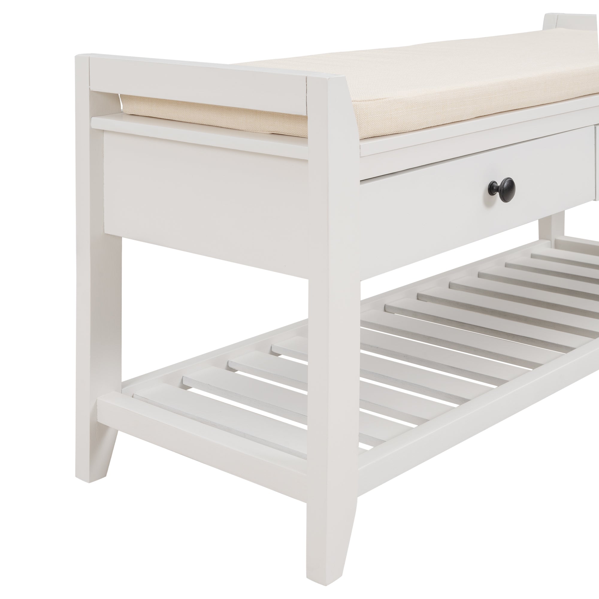 HAOYYE Shoe Rack Bench with Cushioned Seat and Storage Drawers, Versatile White Entryway Storage Bench, Sturdy Space-Saving Design, Heavy Duty Construction, Easy Assembly, Durable Stylish Home Furniture
