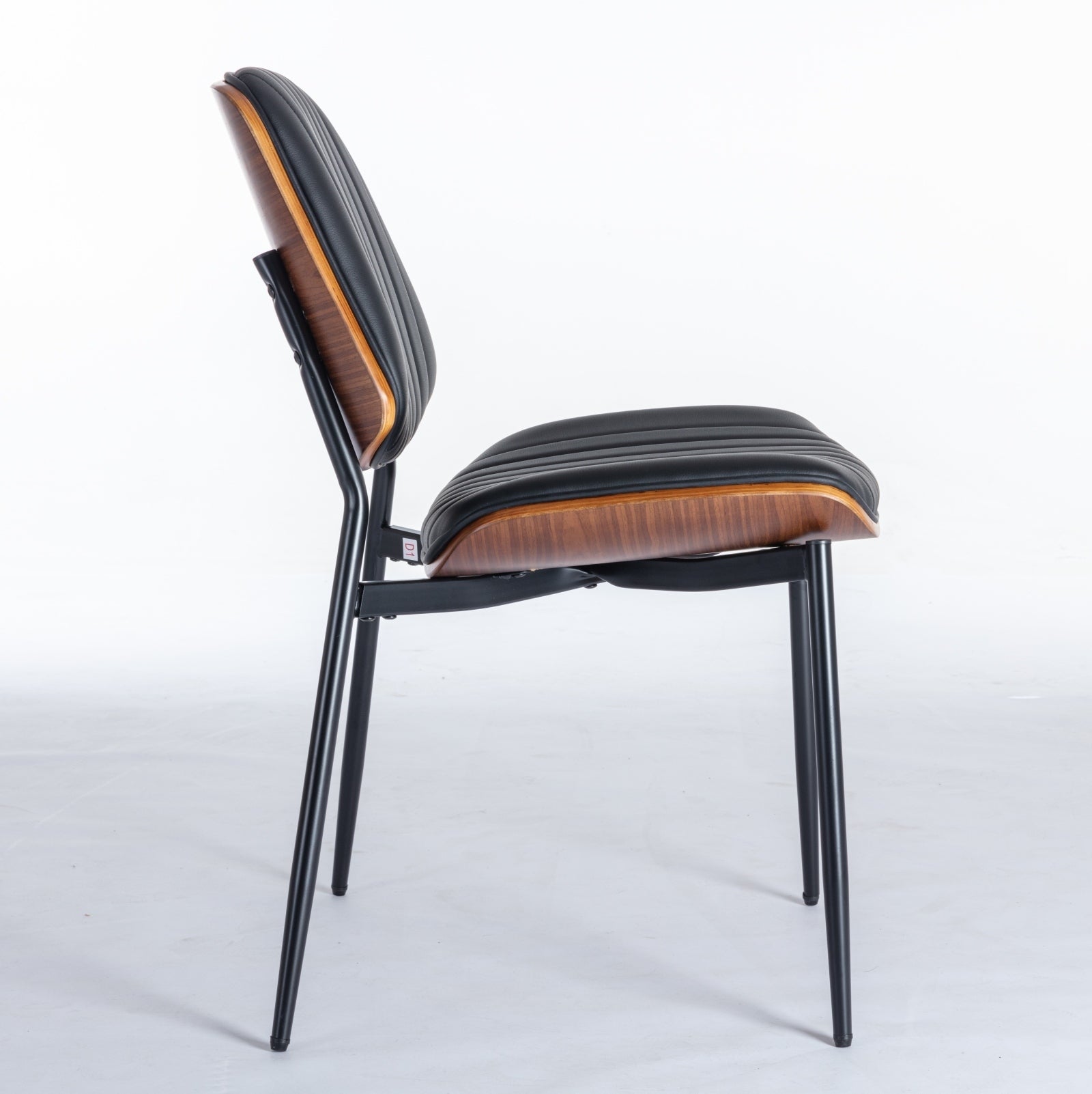HAOYYE Dining Chairs Set of 2 Mid Century Modern Retro Faux Leather Chair with Walnut Bentwood Back Upholstered Seat Metal Legs Adjustable Foot for Kitchen Dining Room Chairs(Black PU) Sturdy