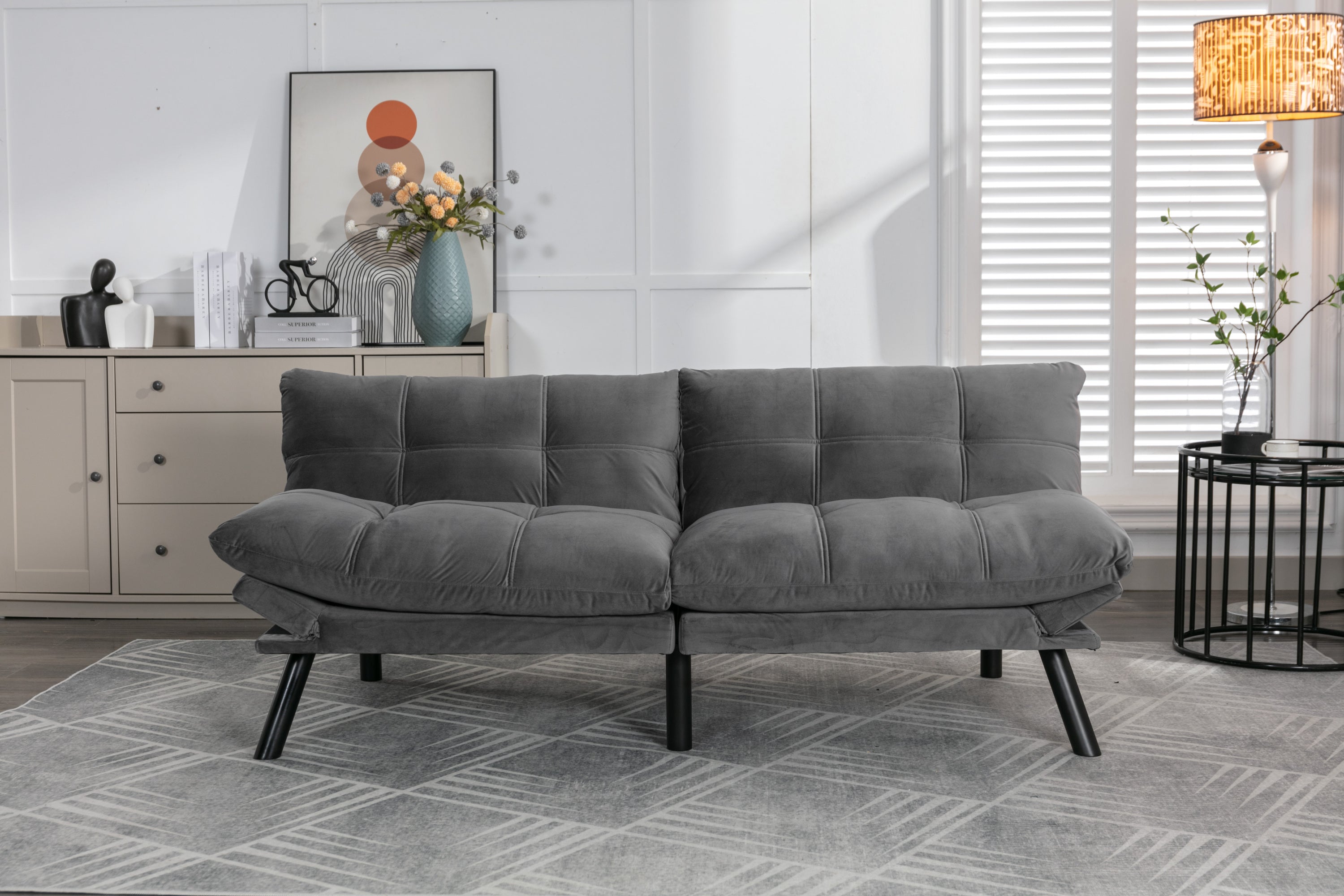 HAOYYE Light Grey Convertible Folding Modern sofa Bed Sturdy Space-Saving Heavy Duty Modern Design Adults Dorm Room Easy Assembly Bedroom Furniture