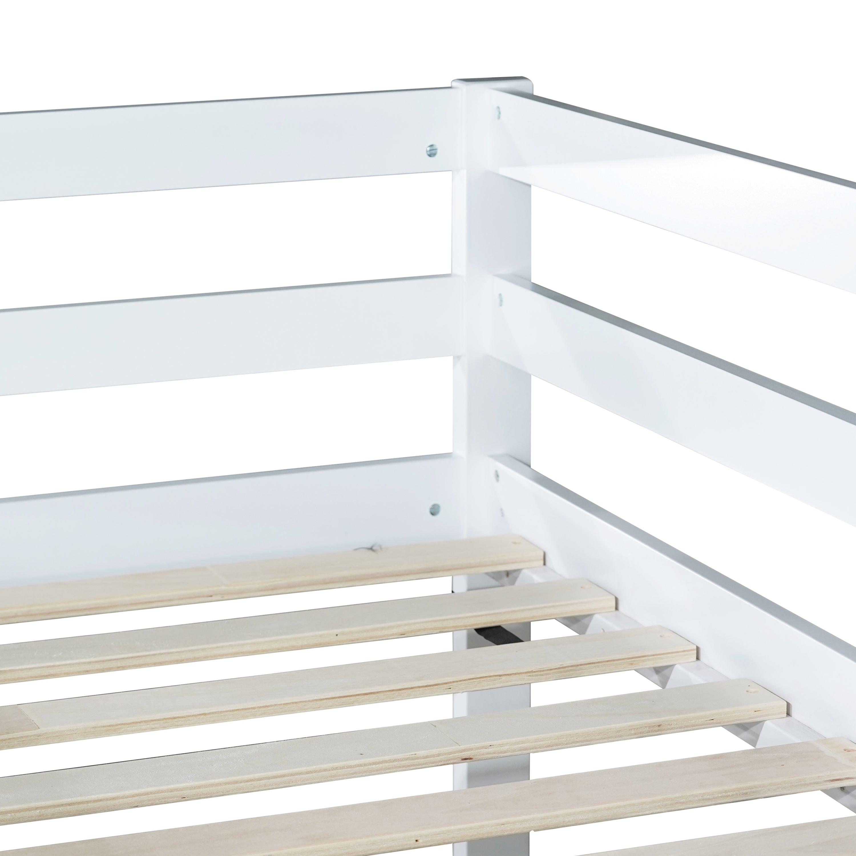 HAOYYE Solid Wooden, Solid Rubber Wooden Twin over Twin Loft Bed with Ladder, with Bed Platform of Strengthened Slats,White Sturdy Space-Saving Heavy Duty Modern Design Adults Dorm Room Easy Assembly
