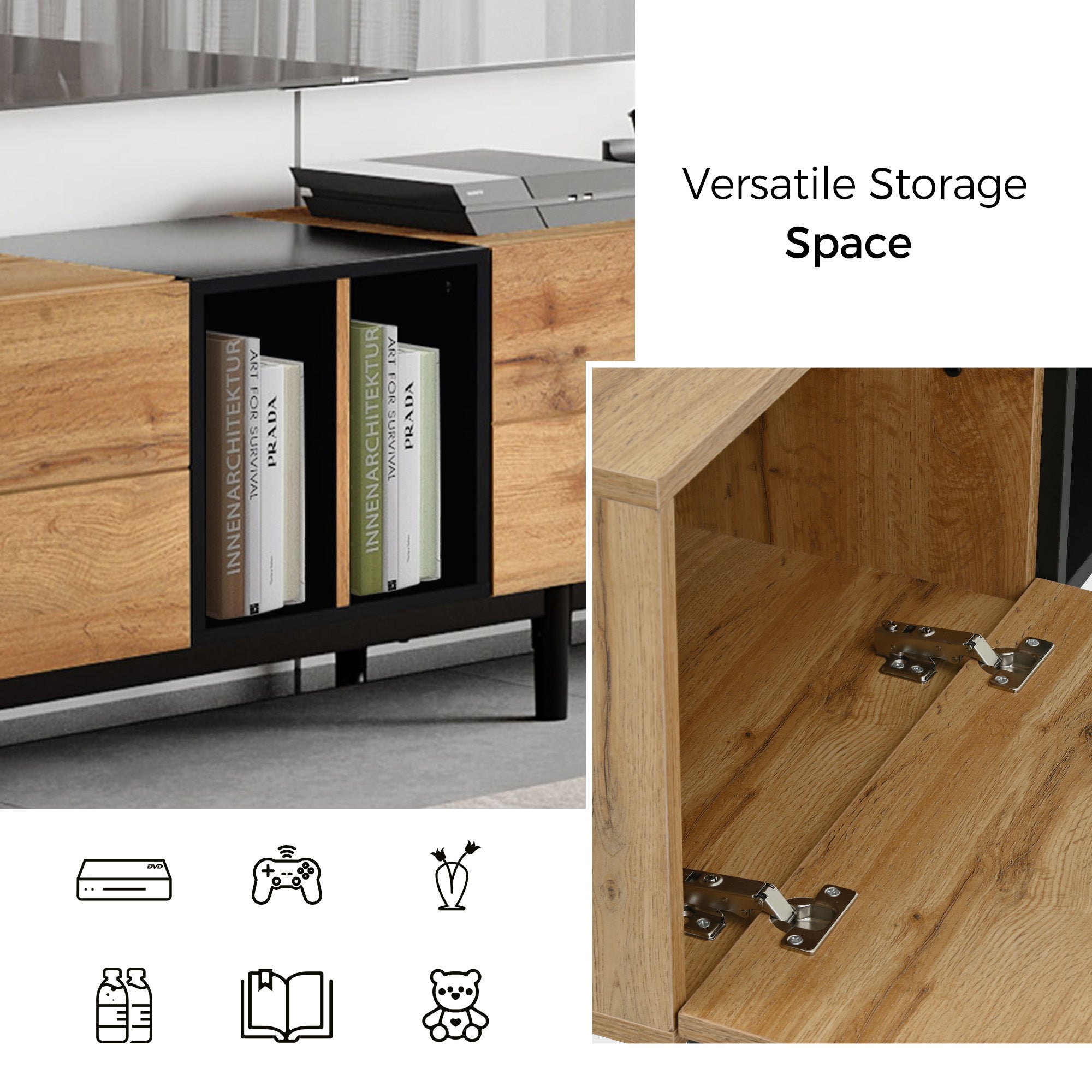 HAOYYE Modern TV Stand for 80'' TV with 3 Doors, Media Console Table, Entertainment Center with Large Storage Cabinet for Living Room, Bedroom Sturdy Space-Saving Heavy Duty Modern Design Adults