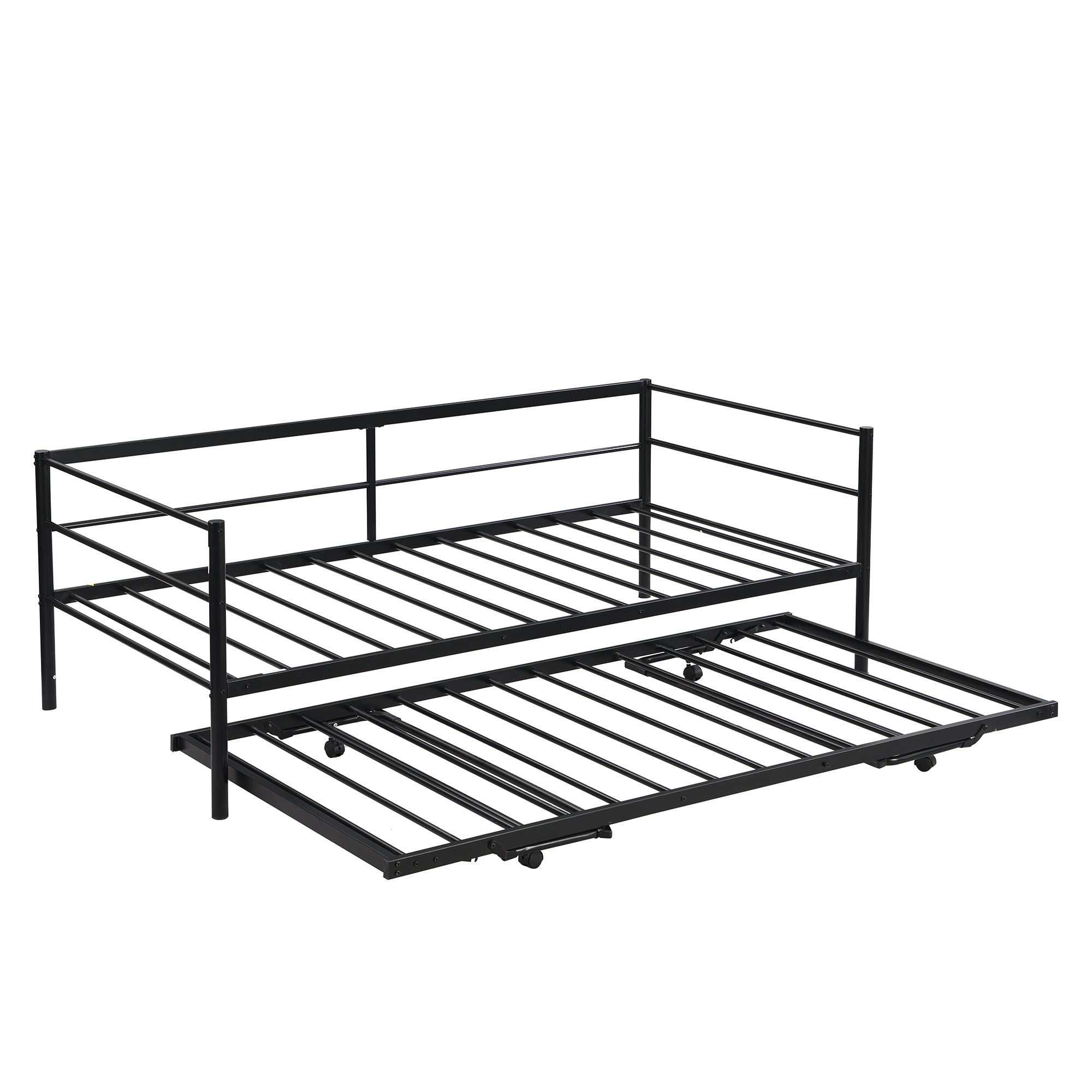 HAOYYE Twin Size Metal Daybed with Adjustable Trundle, Pop Up Trundle, Black Sturdy Space-Saving Heavy Duty Modern Design Adults Dorm Room Easy Assembly Bedroom Furniture