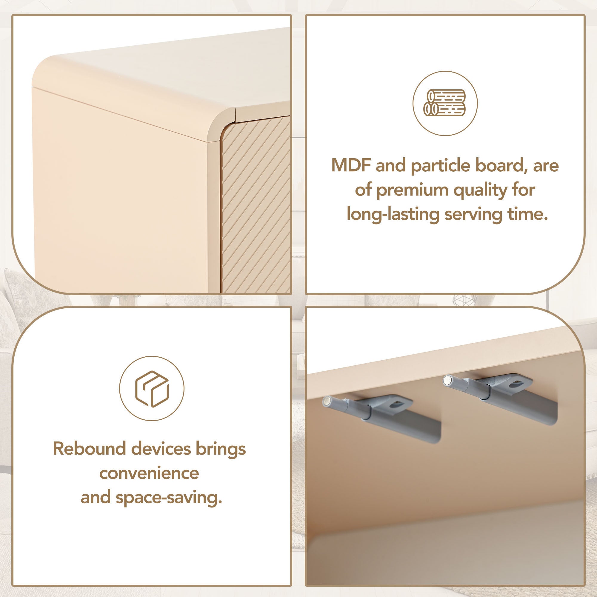HAOYYE Minimalist Style 60"L Large Storage Space Sideboard with 4 Doors and Rebound Device for Living Room and Entryway (Apricot Cream) Sturdy Space-Saving Heavy Duty Modern Design Adults
