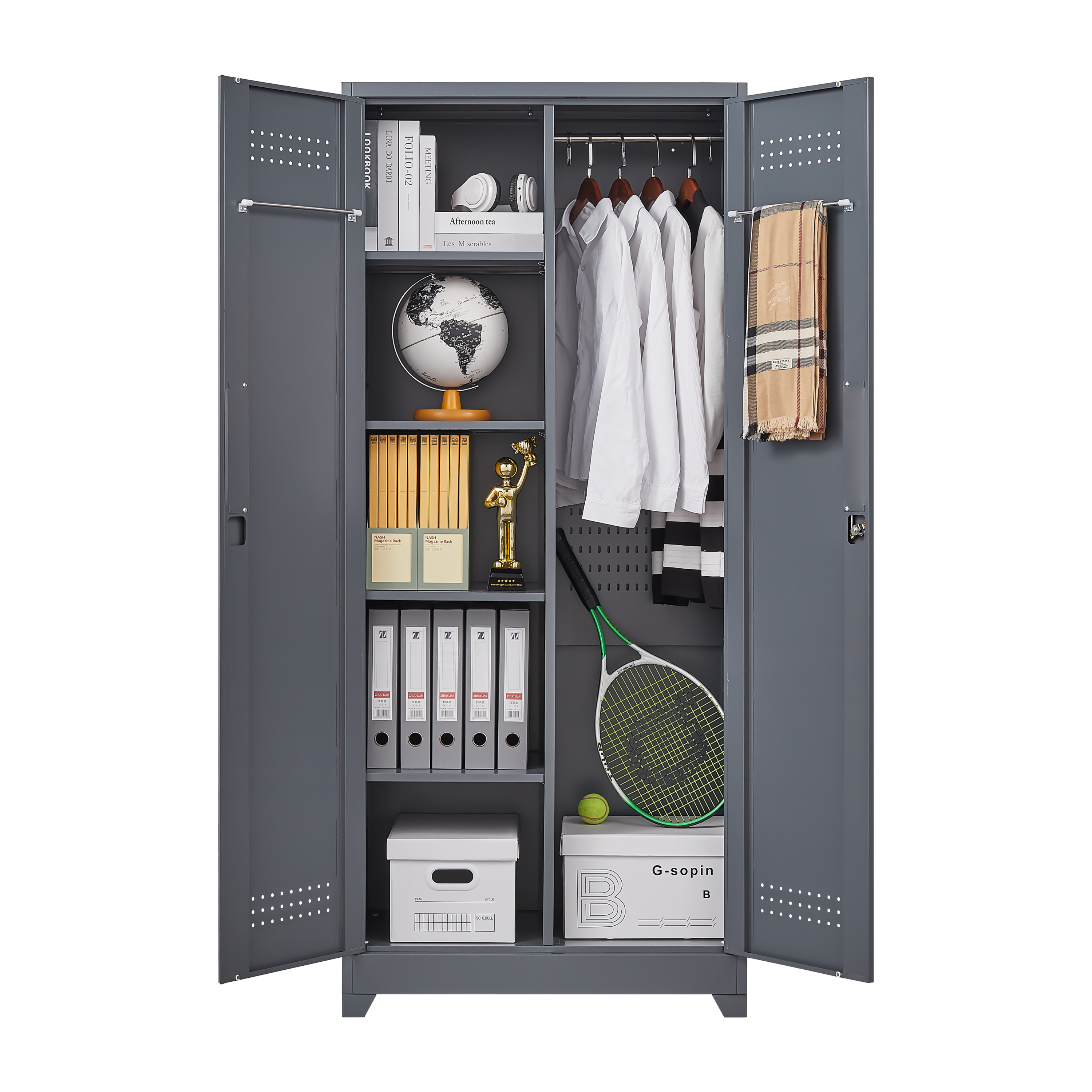 HAOYYE Metal Storage Cabinets, Cleaning Tool Cabinet with Locking Door, Tall Broom Tool Organizer and Storage, Large Storage Cabinet for Kitchen, Pantry, Office, Shop Sturdy Space-Saving Heavy Duty Durable