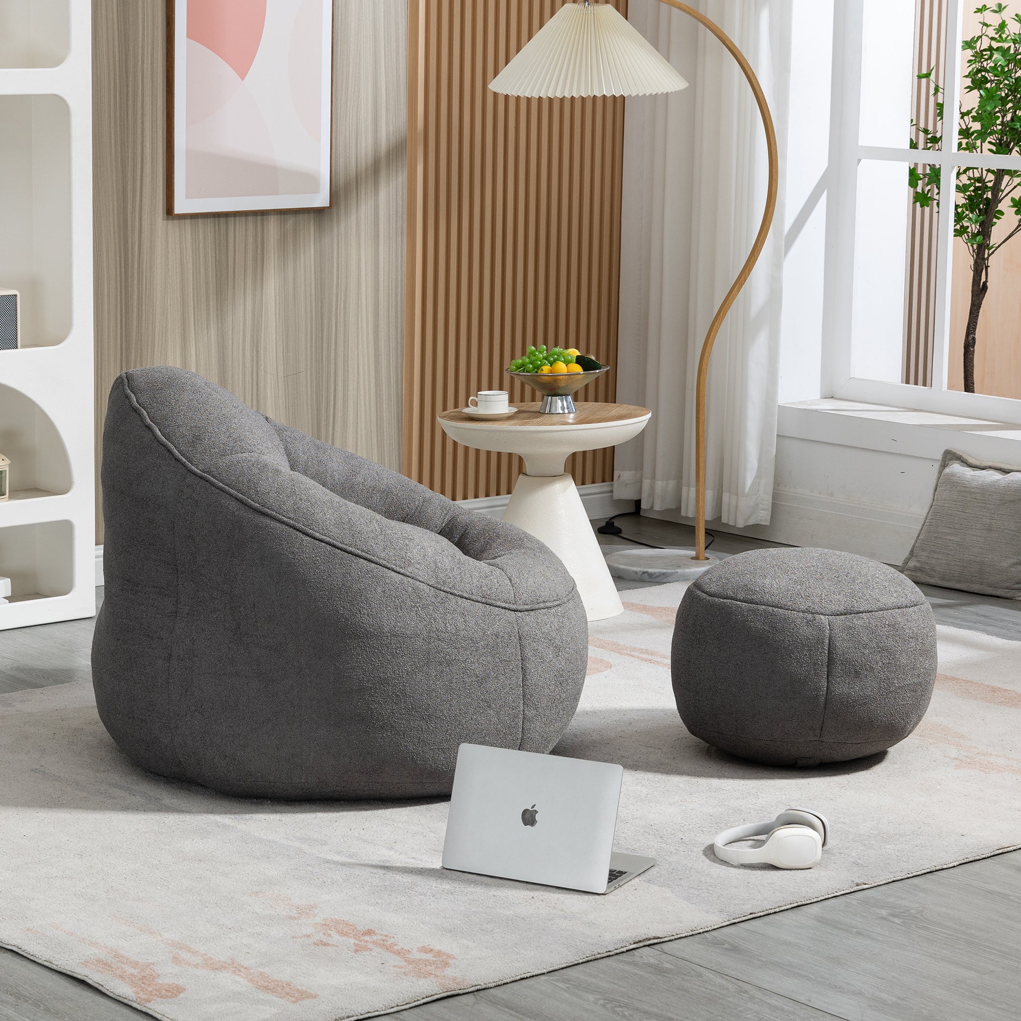 HAOYYE Bedding Bean Bag Sofa Chair with High-Pressure Foam Durable Comfortable Compressed Bean Bag Includes Footrest Sturdy Space-Saving Heavy Duty Modern Design for Adults