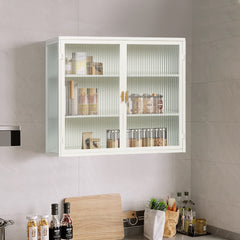 HAOYYE 27.56"Glass Doors Modern Two-door Wall Cabinet with Featuring Three-tier Storage for Entryway Living Room Bathroom Dining Room,White Sturdy Space-Saving Heavy Duty Modern Design Adults Dorm Room