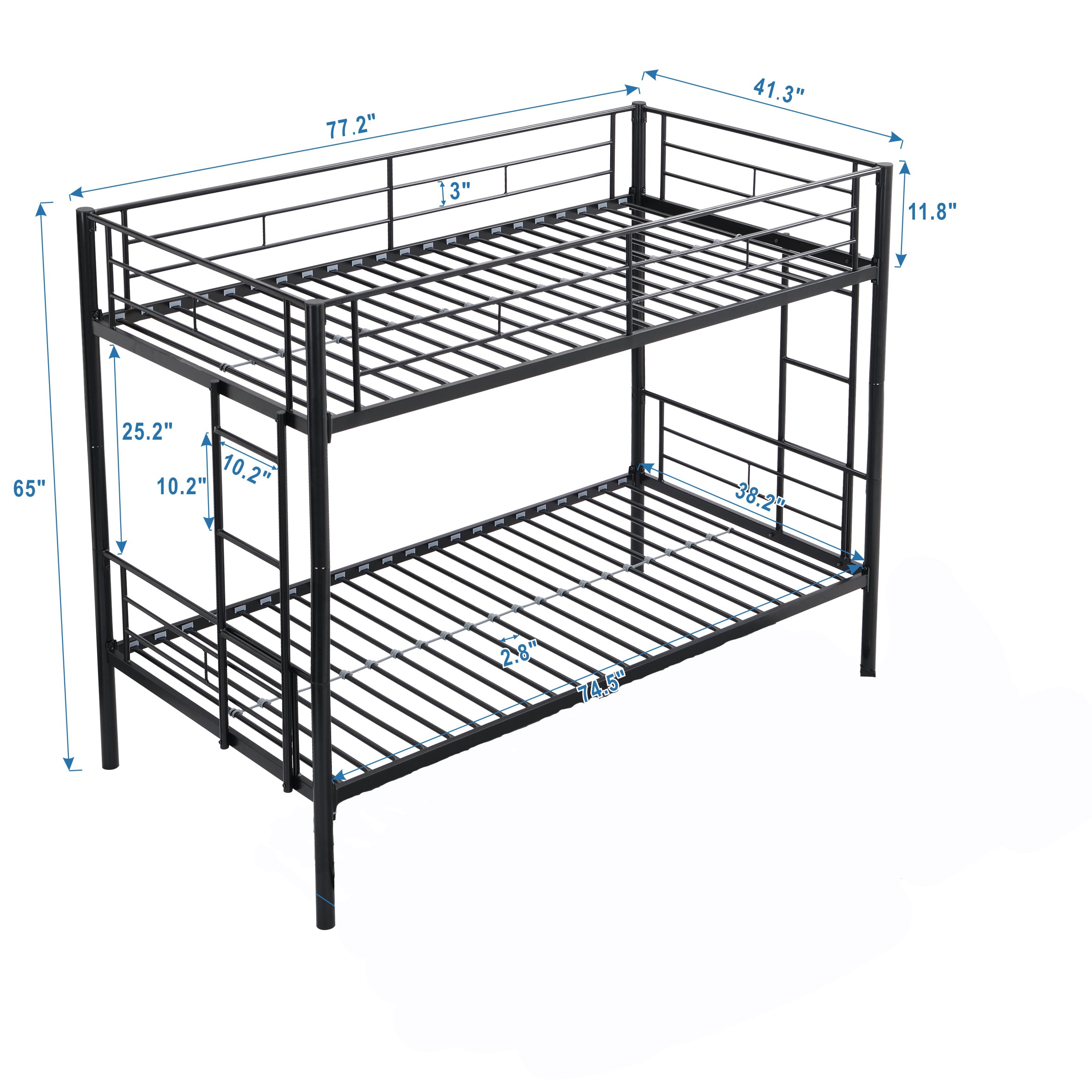 HAOYYE METAL BUNK BED BLACK Sturdy Space-Saving Heavy Duty Modern Design Adults Dorm Room Easy Assembly Bedroom Furniture