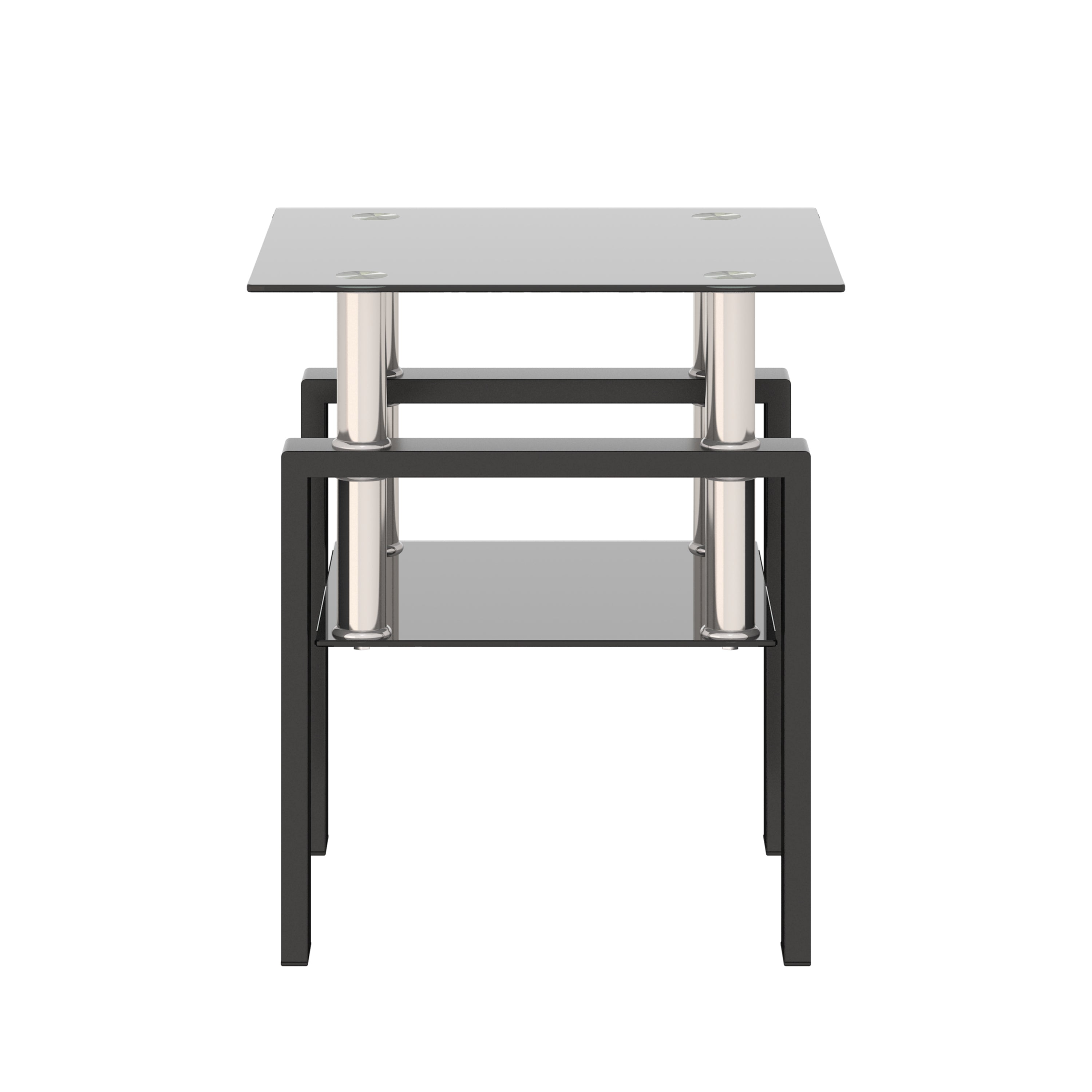 Elegant Black Tempered Glass Table With Metal Legs For Sophisticated Home Decor Featuring A Chic Dual Layer Design With Durable Glass Top And Bottom Offering High Load Capacity And Versatile Use For Living Rooms And Bedrooms With Easy Assembly