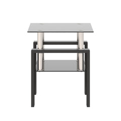 Elegant Black Tempered Glass Table With Metal Legs For Sophisticated Home Decor Featuring A Chic Dual Layer Design With Durable Glass Top And Bottom Offering High Load Capacity And Versatile Use For Living Rooms And Bedrooms With Easy Assembly