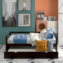 HAOYYE Daybed with Trundle Frame Set, Twin Size, Espresso(New SKU:WF283064AAP) Sturdy Space-Saving Heavy Duty Modern Design Easy Assembly Durable Stylish Home Furniture Versatile