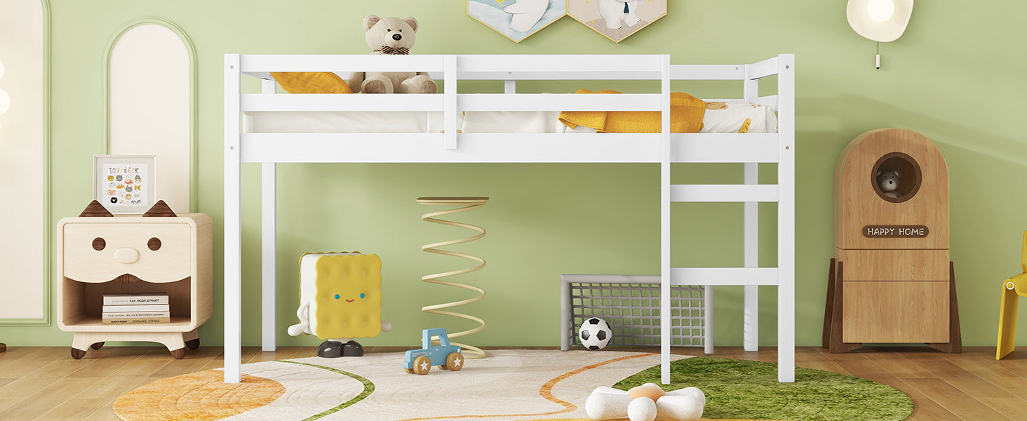 HAOYYE Solid Wooden, Rubber Wooden Twin Loft Bed with Ladder, Bed Platform of Strengthened Slats , White Sturdy Space-Saving Heavy Duty Modern Design Adults Dorm Room Easy Assembly Bedroom Furniture