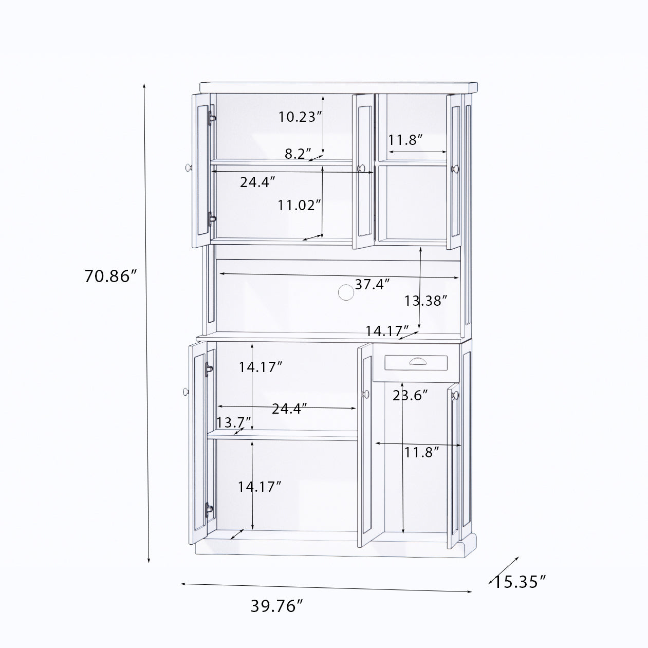 HAOYYE Freestanding Living Room Storage Cabinet with Microwave Countertop, Adjustable Shelves, 6 Doors & 1 Drawer, White, Space-Saving Modern Design, Sturdy Heavy Duty Construction, Stylish Home Furniture