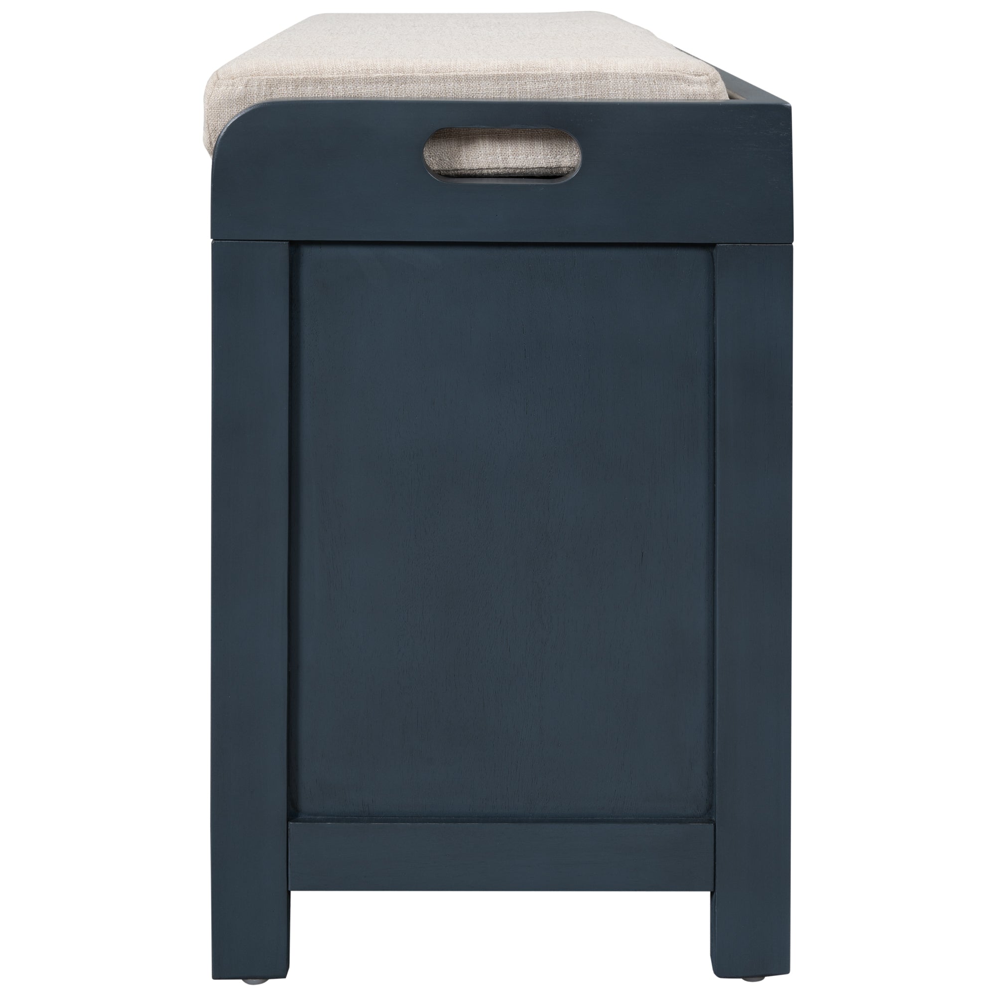 HAOYYE Storage Bench with Removable Basket and Two Drawers, Fully Assembled Shoe Bench with Removable Cushion, Navy, Sturdy Space-Saving Design, Heavy Duty Construction, Easy Assembly, Durable and Stylish Home Furniture