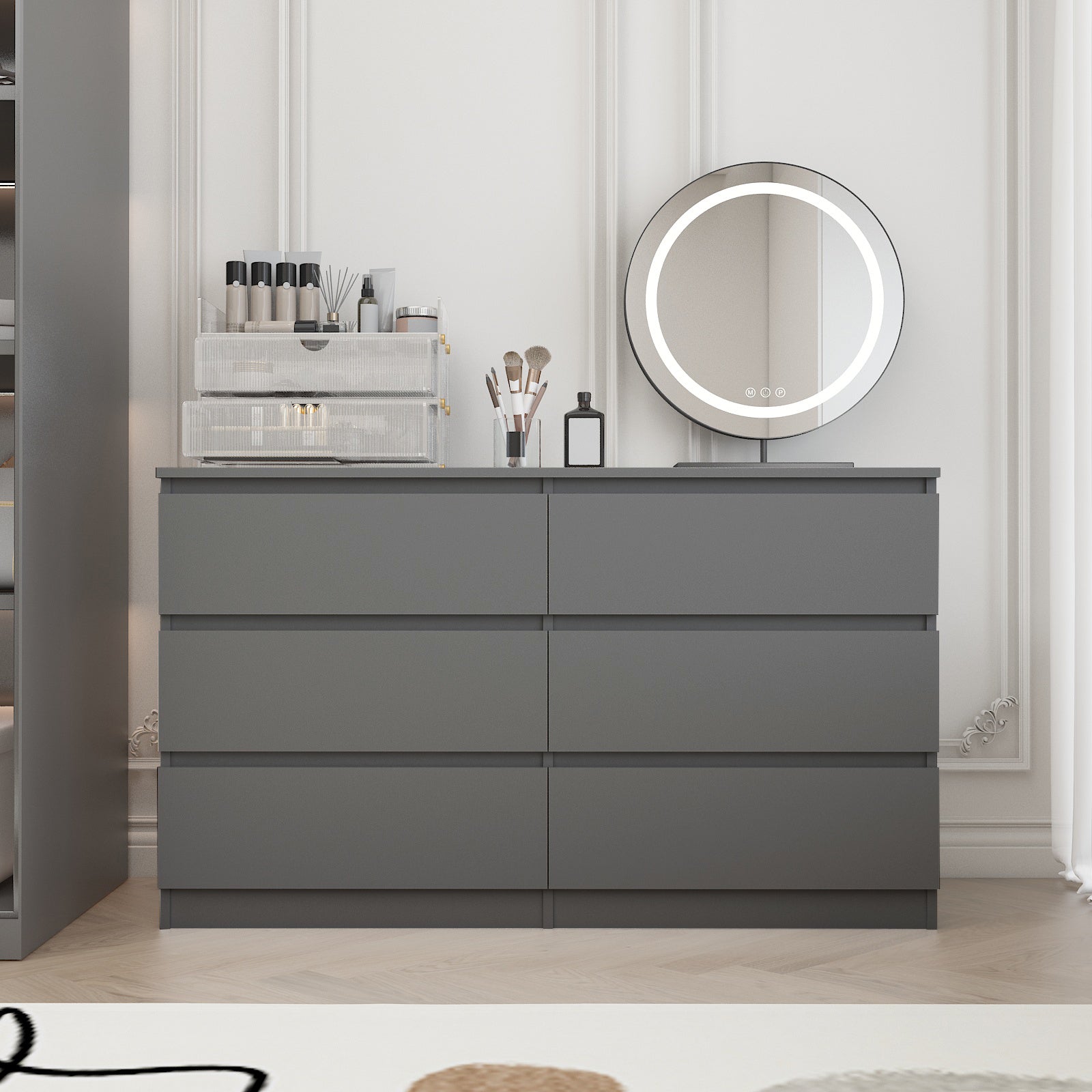 HAOYYE Gray 6-Drawer Dresser Chest, Sturdy Modern Storage Organizer With Space-Saving Design, Heavy Duty Construction, Easy Assembly For Bedroom And Dorm Room Furniture