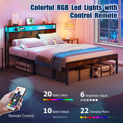 HAOYYE Full Size Metal Bed Frame with Headboard and Footboard, LED Lighting, Black Heavy Duty Mattress Foundation with Steel Slat Support, Noise Free,81.73"L x 54.13"W x 38.96"H Sturdy Space-Saving