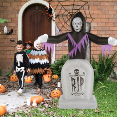HAOYYE Halloween Inflatable Decoration Black 3-Piece Grim Reaper and Grave Set with LED String Lights Powerful Blower Easy Setup Waterproof Polyester for Garden Yard Lawn Patio Outdoor Party