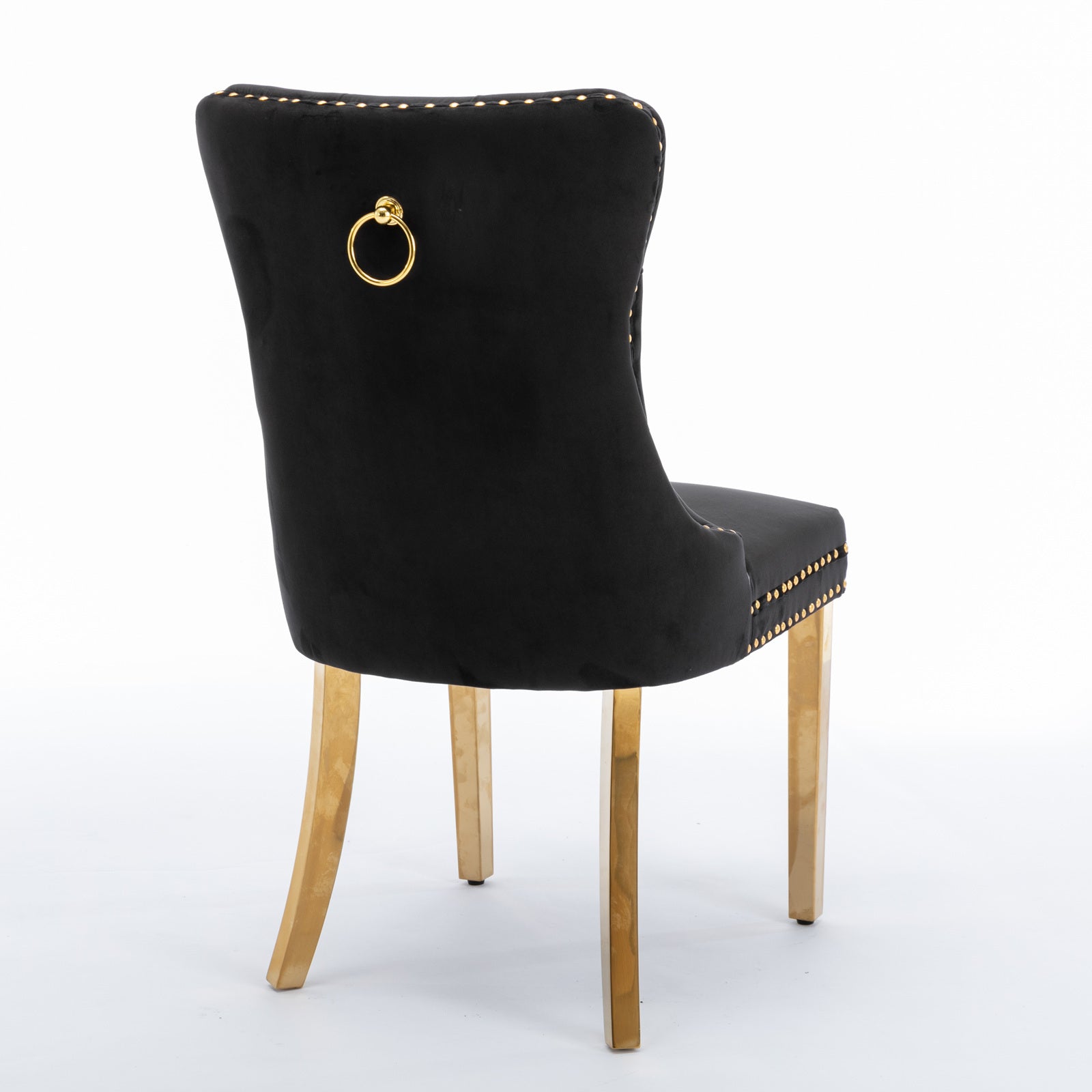 HAOYYE High-end Tufted Solid Wood Contemporary Velvet Upholstered Dining Chair with Golden Stainless Steel Plating Legs,Nailhead Trim,Set of 2，Black and Gold, SW1601BK