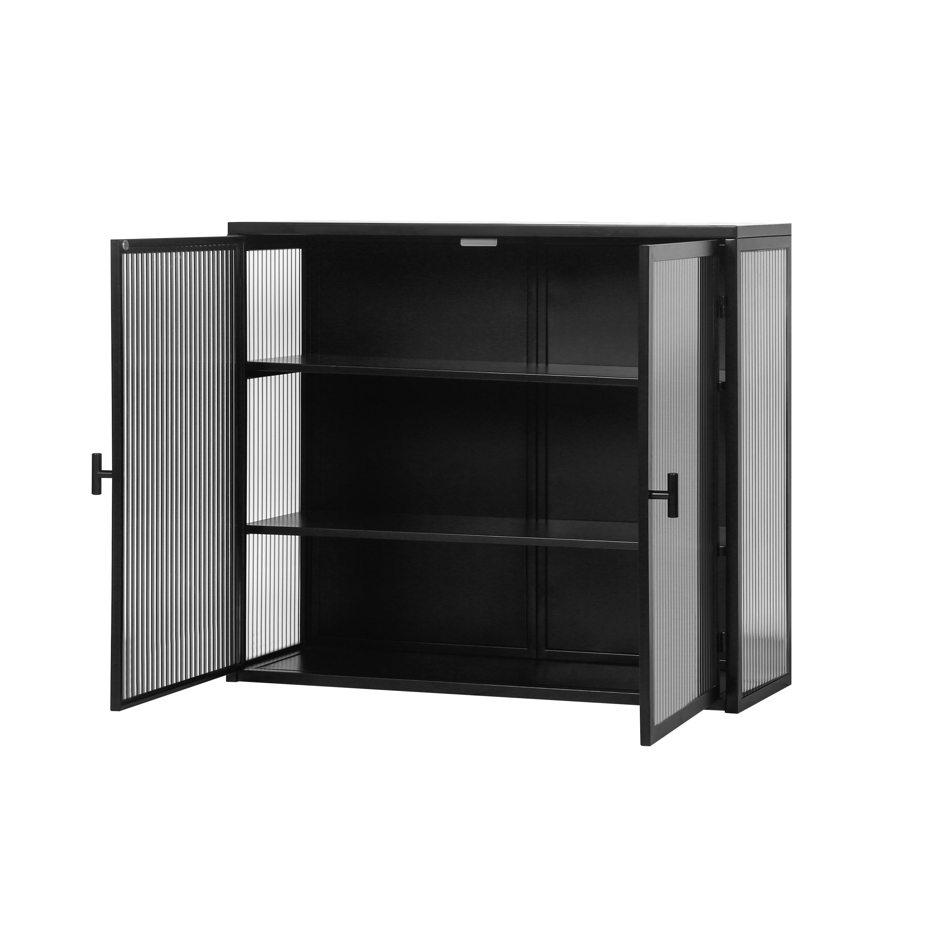 HAOYYE 27.56"Glass Doors Modern Two-door Wall Cabinet with Featuring Three-tier Storage for Entryway Living Room Bathroom Dining Room,Black Sturdy Space-Saving Heavy Duty Modern Design Adults Dorm Room