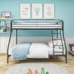 HAOYYE Heavy Duty Twin-Over-Full Metal Bunk Bed, Easy Assembly with Enhanced Upper-Level Guardrail, Black Sturdy Space-Saving Modern Design Adults Dorm Room Bedroom Furniture
