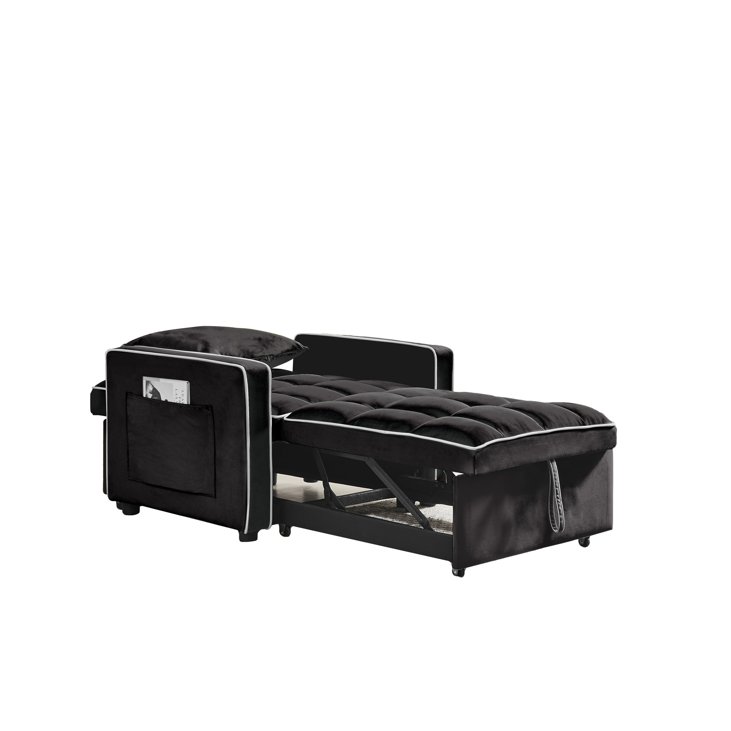 HAOYYE Three-in-One Sofa Bed Chair Black Folding Sofa Bed Adjustable Back Recliner Single Bed Comfortable Modern Durable Sturdy Space-Saving Heavy Duty Design for Adults Dorm Room
