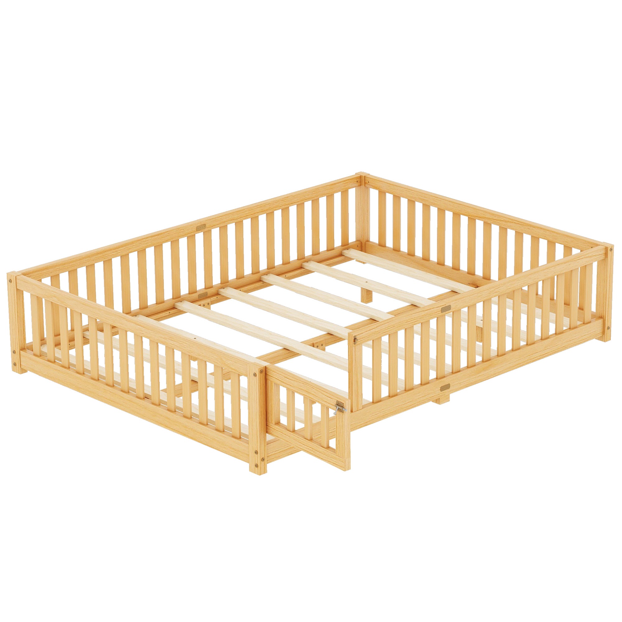 HAOYYE Queen Size Bed Floor Bed with Safety Guardrails and Door for , Natural(Expect Arrival Date 2024.7.26), Old SKU W158090701 Sturdy Space-Saving Heavy Duty Modern Design Adults Dorm Room