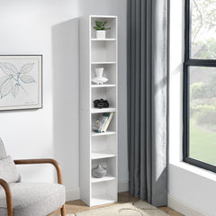 Haoyye 8-Tier Media Tower Rack, CD DVD Slim Storage Cabinet, Adjustable Shelves for Home Office, Multifunctional Double-Decker Bookcase, Sturdy Space-Saving Bookshelf for Tall Narrow Display