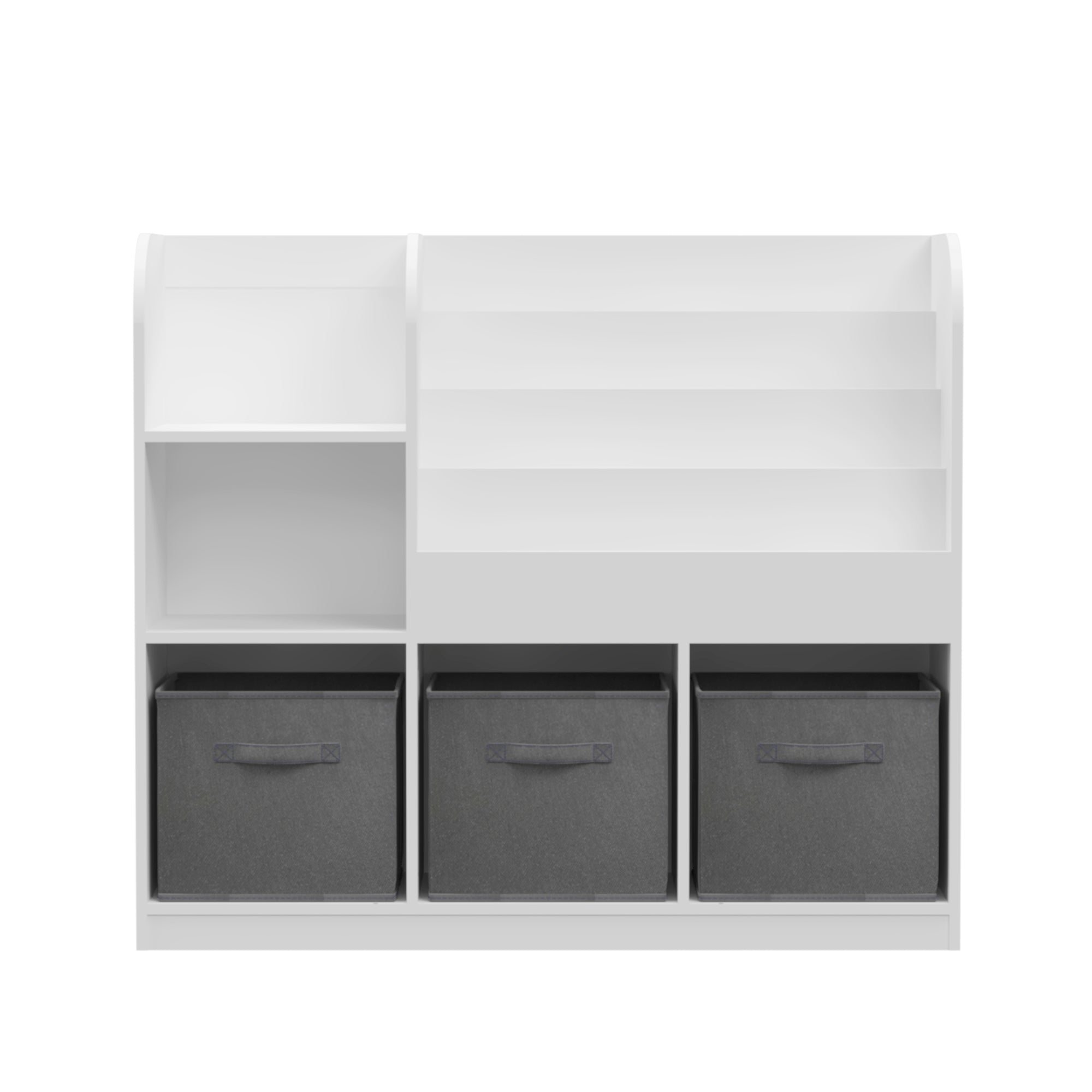 HAOYYE Bookcase and Bookshelf, Multifunctional Display Stand With 3 Collapsible Fabric Drawers, Toy Storage Organizer for Bedroom, Playroom, or Hallway, White/Gray, Sturdy Space-Saving Design