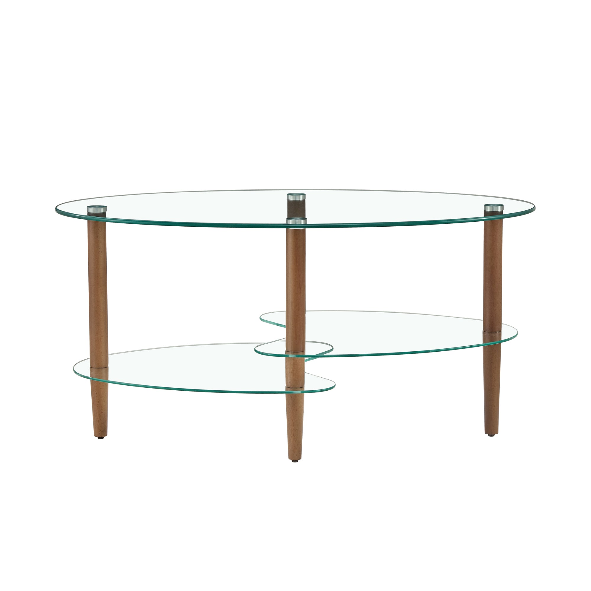 HAOYYE Transparent Oval glass coffee table, modern table in living room Oak wood leg tea table 3-layer glass table Sturdy Space-Saving Heavy Duty Modern Design Adults Dorm Room Easy Assembly