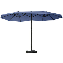 HAOYYE 15ft Double Sided Rectangular Patio Umbrella with Base Steel Frame Outdoor Market Sun Shade with Easy Crank Lift for Deck Pool Garden or Patio