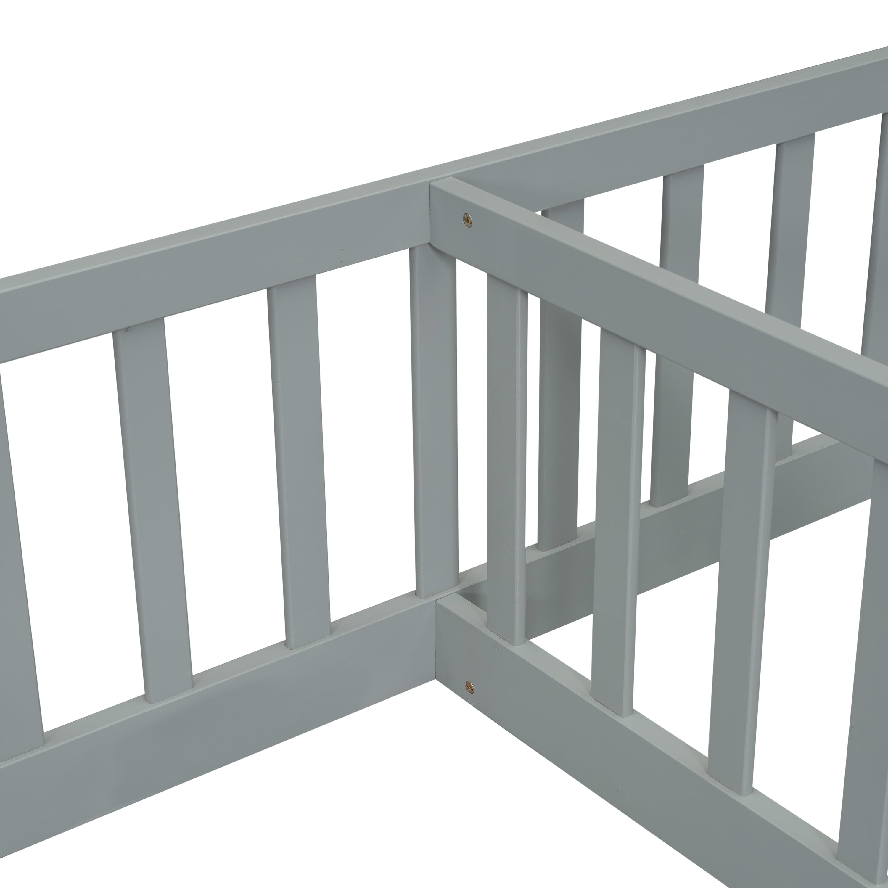 HAOYYE Double Twin Floor Bed with Fence, Guardrails, without door, Grey Sturdy Space-Saving Heavy Duty Modern Design Easy Assembly Durable Stylish Home Furniture Versatile