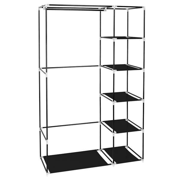 DE Direct HAOYYE Portable Clothes Closet Wardrobe with Non-Woven Fabric Cover and Hanging Rod Easy to Assemble Freestanding Storage Organizer for Bedroom Entryway or Dorm Use Black Modern Fabric Wardrobe