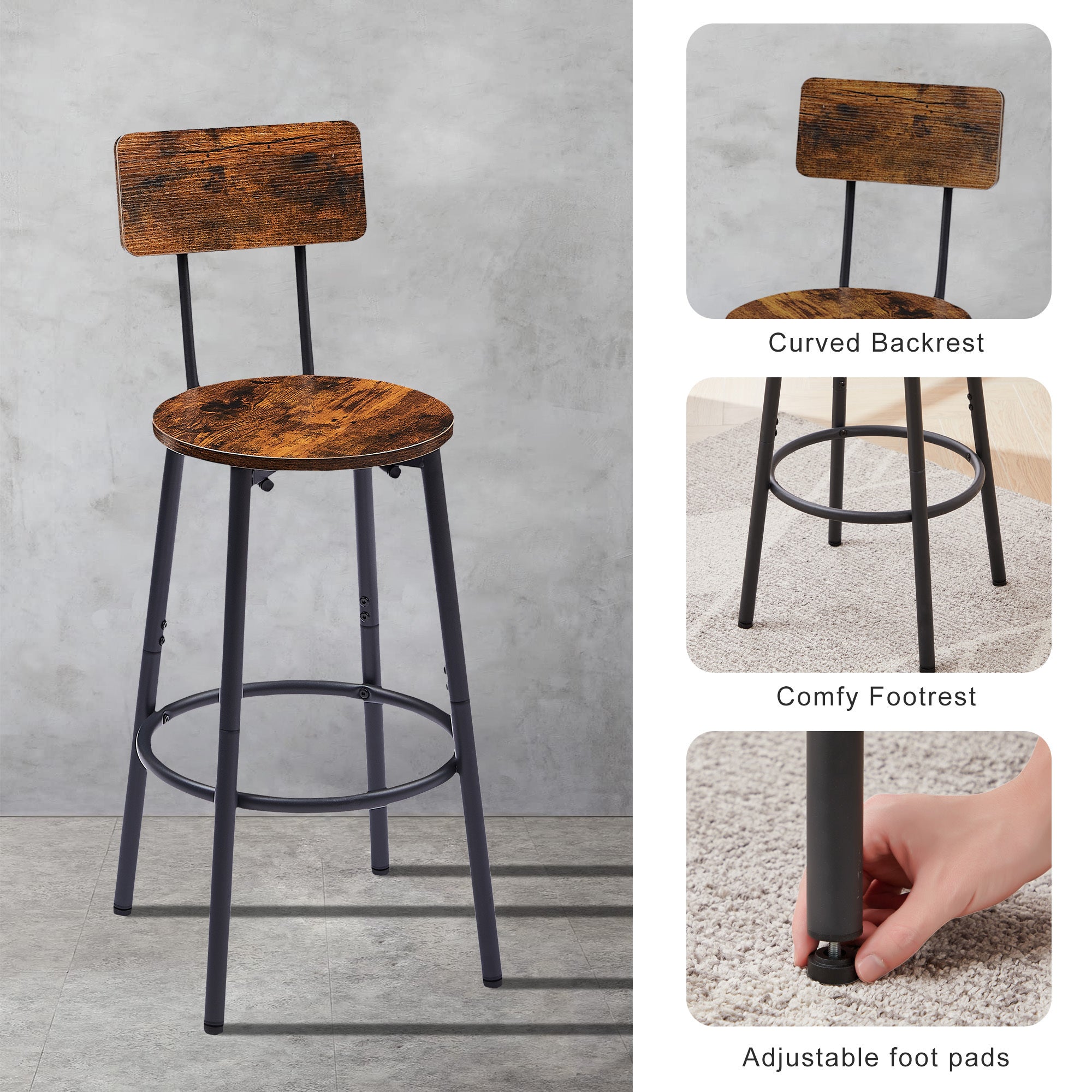 HAOYYE Round Bar Stool Set with Shelves, Stool with Backrest Sturdy Space-Saving Heavy Duty Design, Easy Assembly for Dorm Rooms, Bedrooms, and Modern Living Spaces