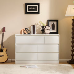 HAOYYE White Modern 3-Layer 7-Drawer Chest of Drawers, P2 Particleboard Construction, Spacious and Durable Storage Solution for Home, Office, Bedroom, or Studio, Sleek Minimalist Design, Easy Assembly, Space-Saving Furniture