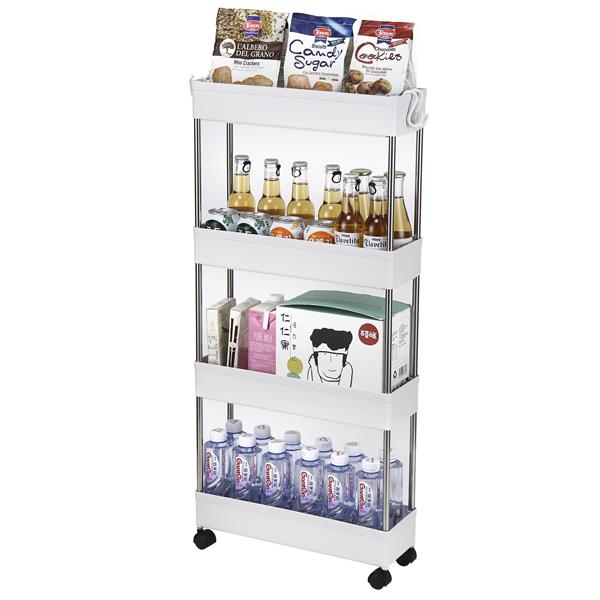 HAOYYE 4 Layer Ultra Thin Mobile Slim Storage Cart White Multi Functional Rolling Organizer with Wheels for Kitchen Bathroom Laundry Room Narrow Spaces Plastic and Stainless Steel Space Saving Design