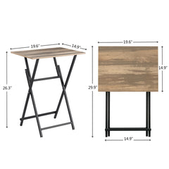 HAOYYE 2-Piece Folding TV Tray Table Noassembly Required Portable Sofa Side Table, Industrial Snack Table for Small Spaces, Space-Saving Easy to Fold Wood Rustic Brown and Black Sturdy Heavy Duty Adults