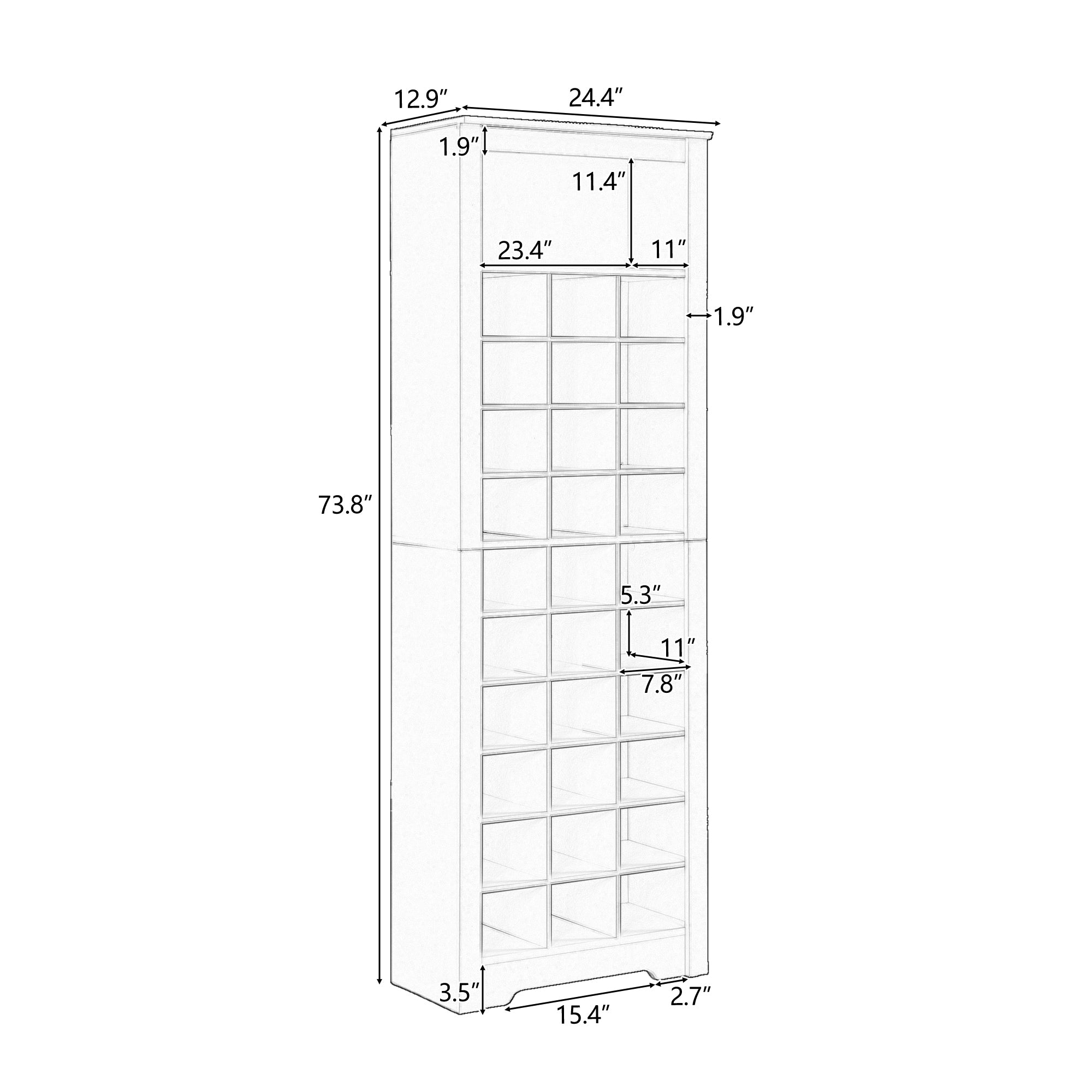 HAOYYE ON-TREND Stylish Design 30 Shoe Cubby Console, Contemporary Shoe Cabinet with Multiple Storage Capacity, Free Standing Tall Cabinet with Versatile Use for Hallway, Bedroom, White Sturdy Space-Saving