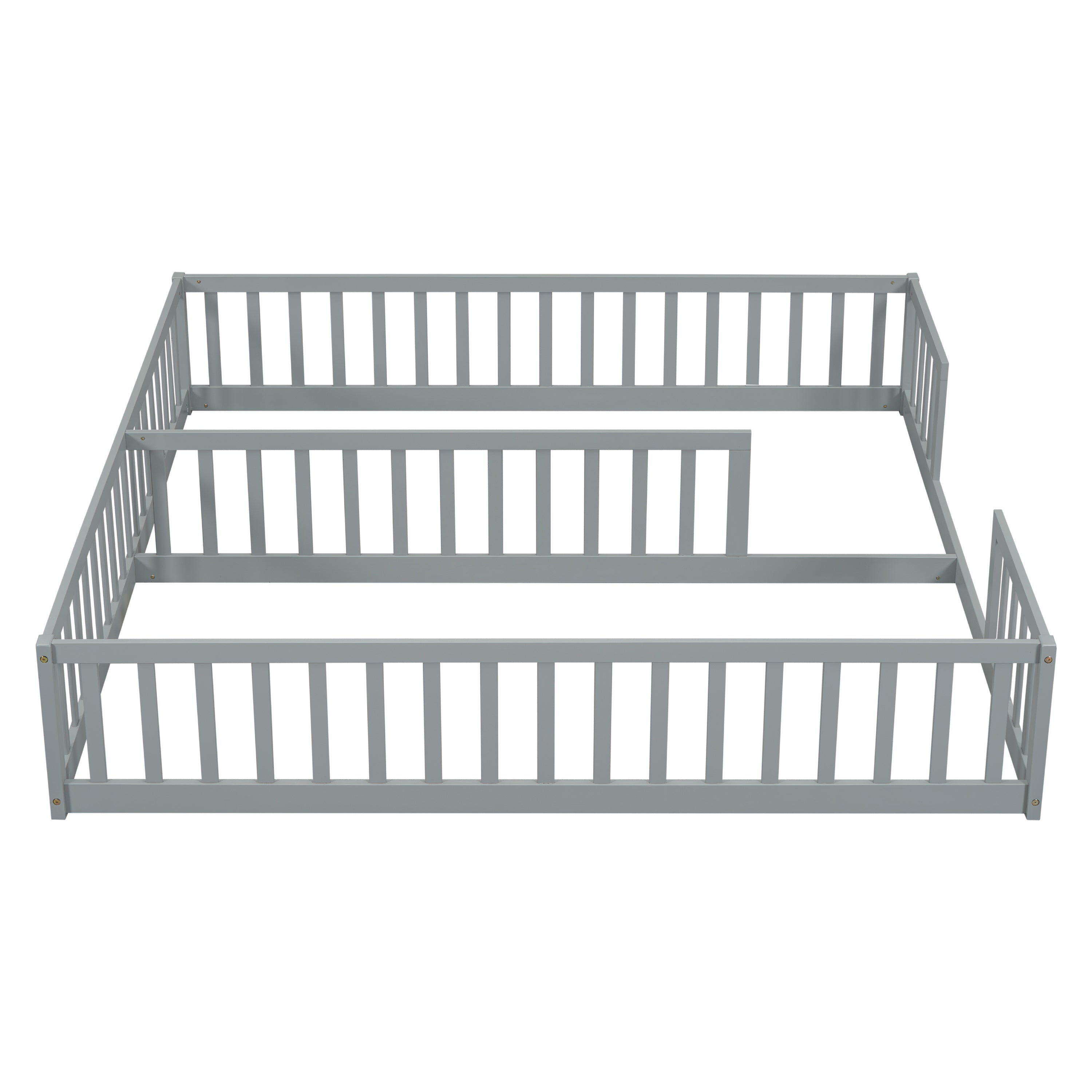 HAOYYE Double Twin Floor Bed with Fence, Guardrails, without door, Grey Sturdy Space-Saving Heavy Duty Modern Design Easy Assembly Durable Stylish Home Furniture Versatile
