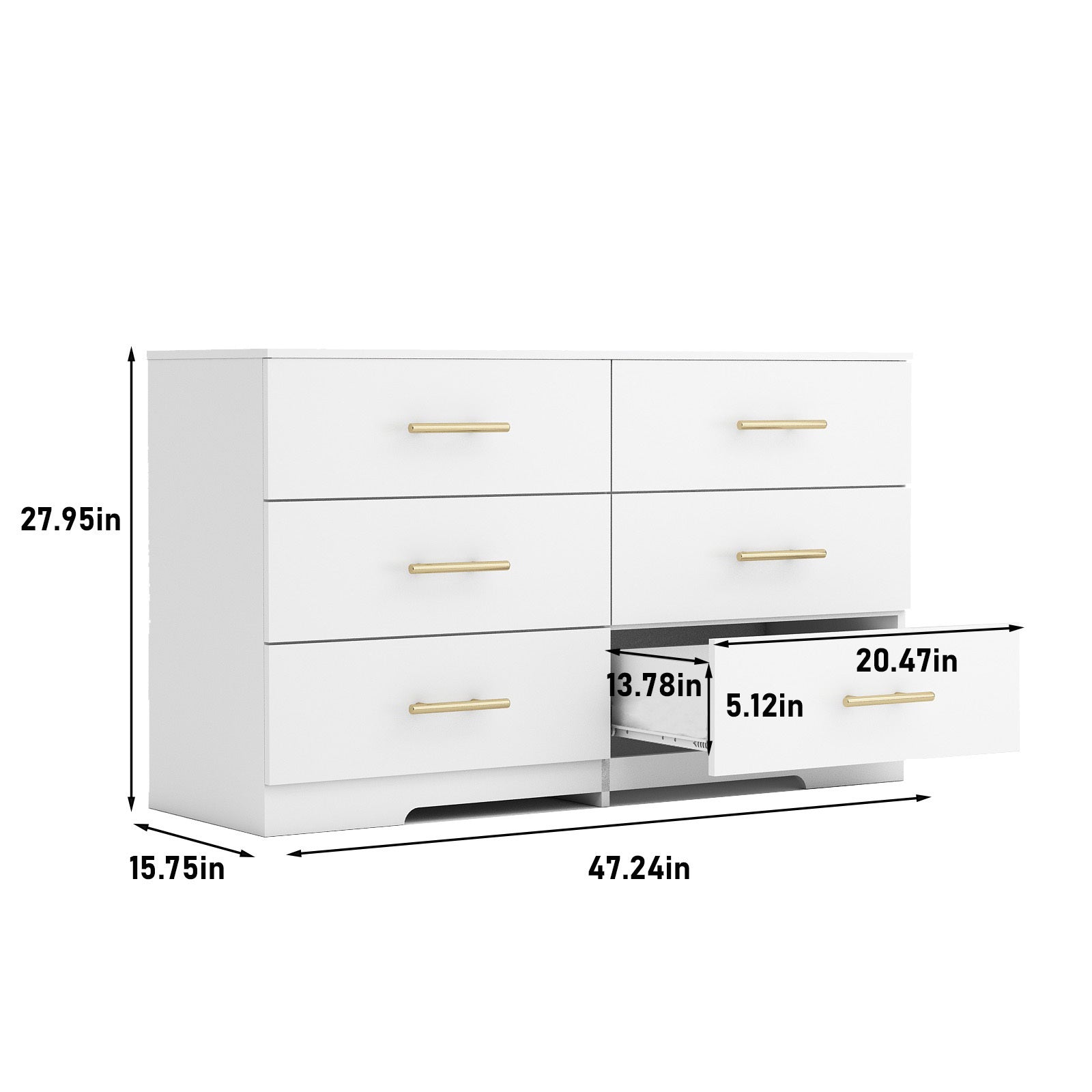 HAOYYE White 6-Drawer Dresser With Golden Handles, Spacious Modern Chest of Drawers, Sturdy Space-Saving Design, Heavy Duty, Easy to Assemble, Ideal for Bedrooms and Dorm Rooms