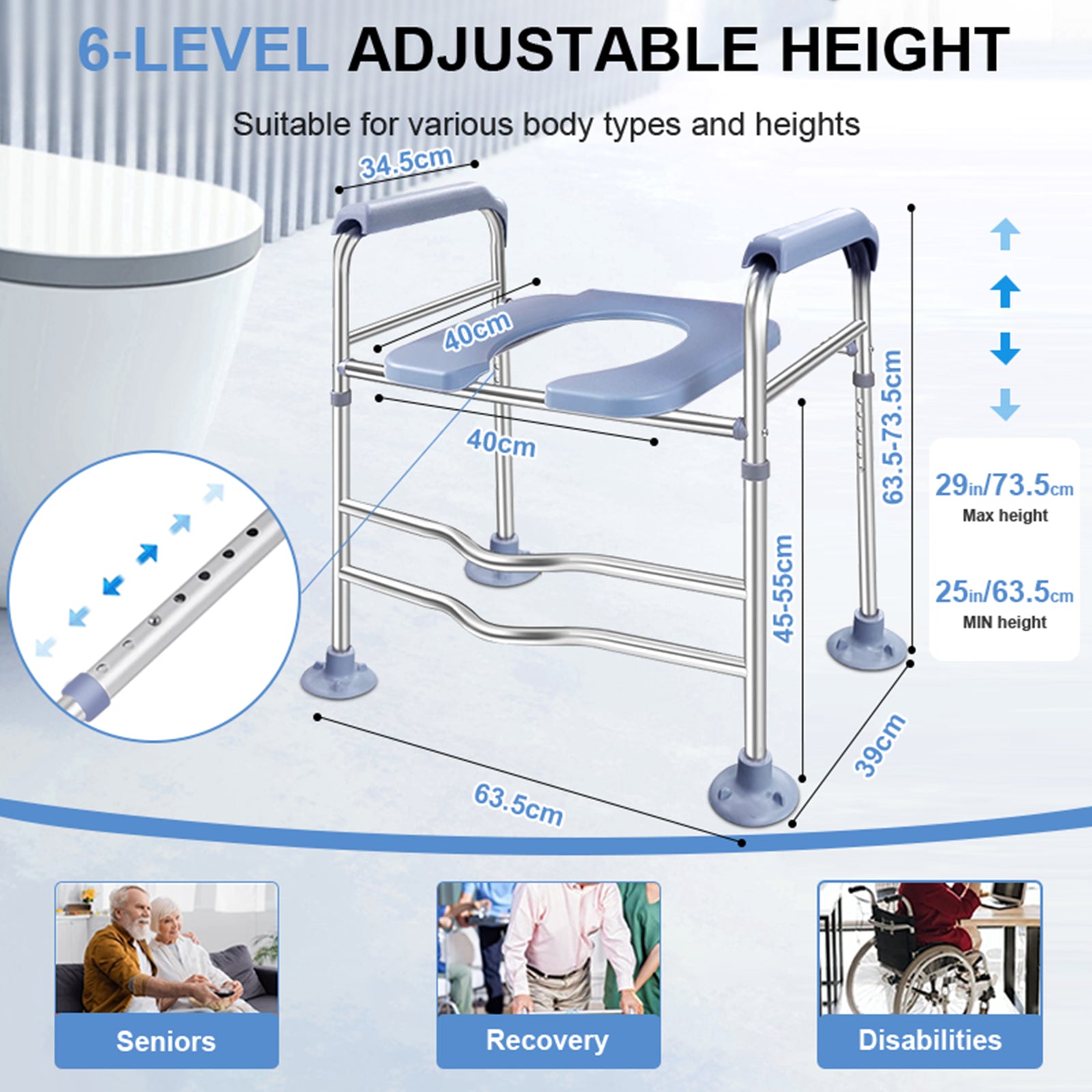 HAOYYE Raised Toilet Stool With Handle, Adjustable Height For Comfort And Safety, Supports Up To 400 LBS, Equipped With Bottom Suction Cups For Stability, Smooth And Firm Design, Ideal For Elderly, Pregnant, And Disabled Users, Fits Many Toilet