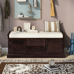 HAOYYE Storage Bench with 2 Drawers and Cabinets, Shoe Bench with Removable Cushion for Living Room, Entryway, Sturdy Space-Saving Heavy Duty Construction, Espresso Finish, Modern Design for Adults and Dorm Rooms