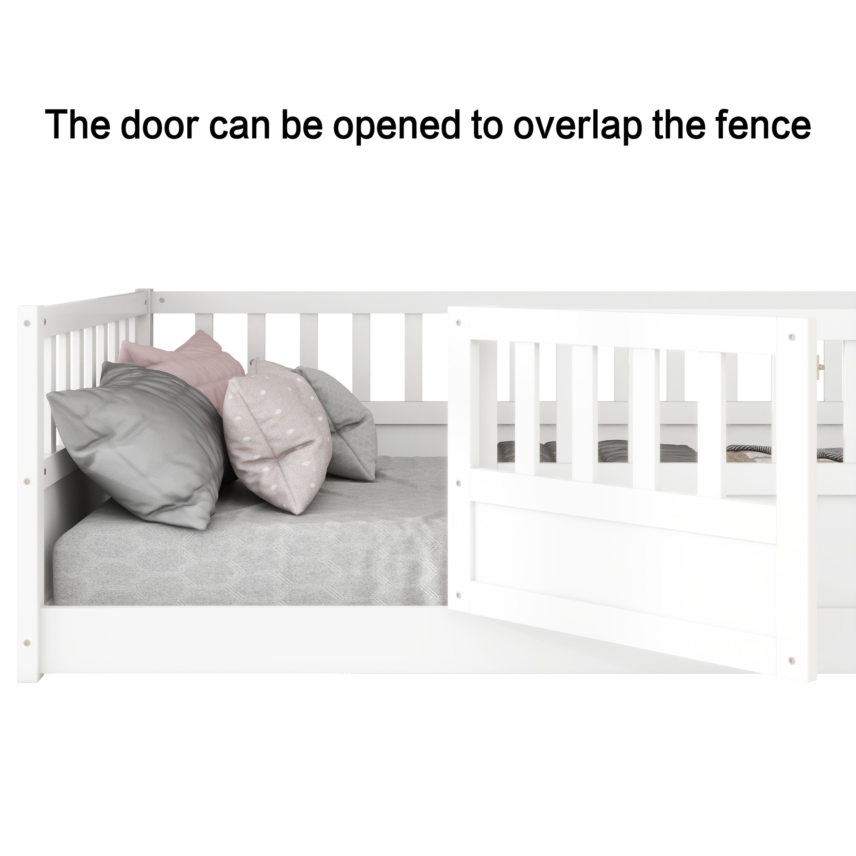 HAOYYE Twin Size Floor bed, integral construction with super high security barrier, door, 's floor bed frame, Montessori wooden 's floor bed, white Sturdy Space-Saving Heavy Duty Adults