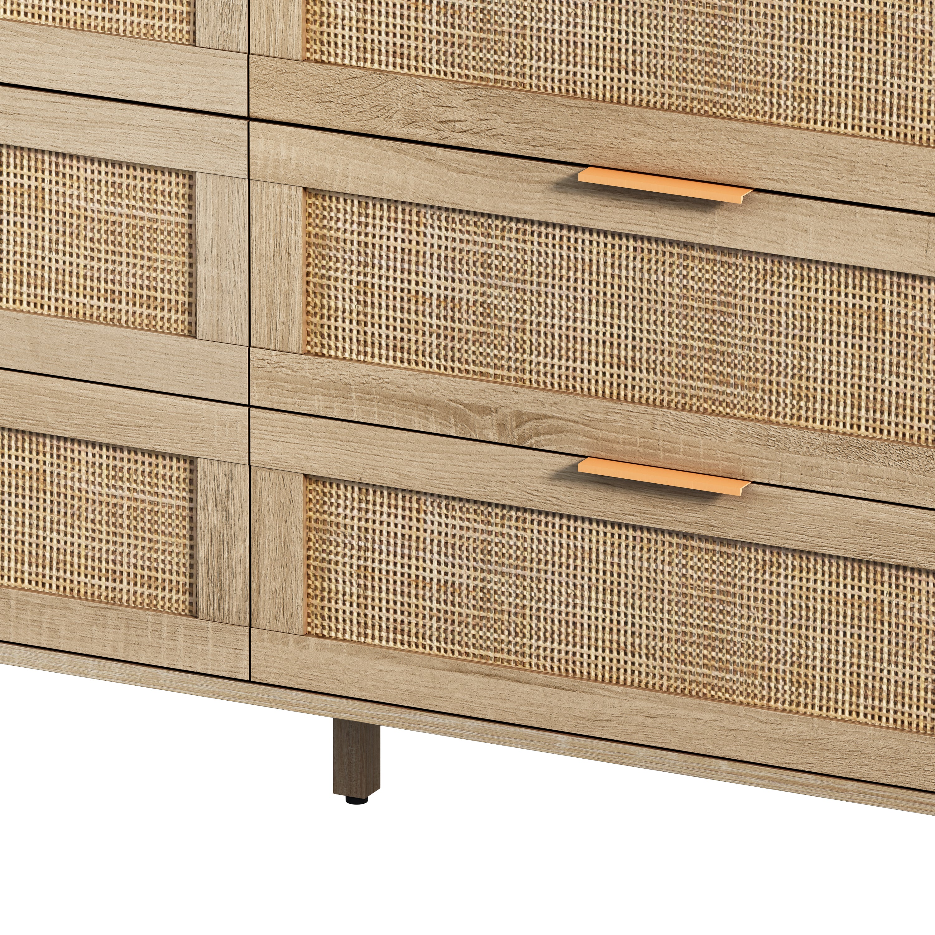 HAOYYE 6-Drawer Rattan Storage Cabinet for Bedroom or Living Room, Natural, Sturdy Space-Saving Design, Heavy Duty Construction, Easy Assembly, Durable and Stylish Home Furniture