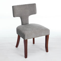 HAOYYE Mid Century Modern Dining Chairs Set of 2, Farmhouse Linen Fabric Upholstered Accent Chair Curved Backrest with Copper Nails around,Kitchen Chairs with Hardwood Frame, Gray Sturdy Space-Saving Durable