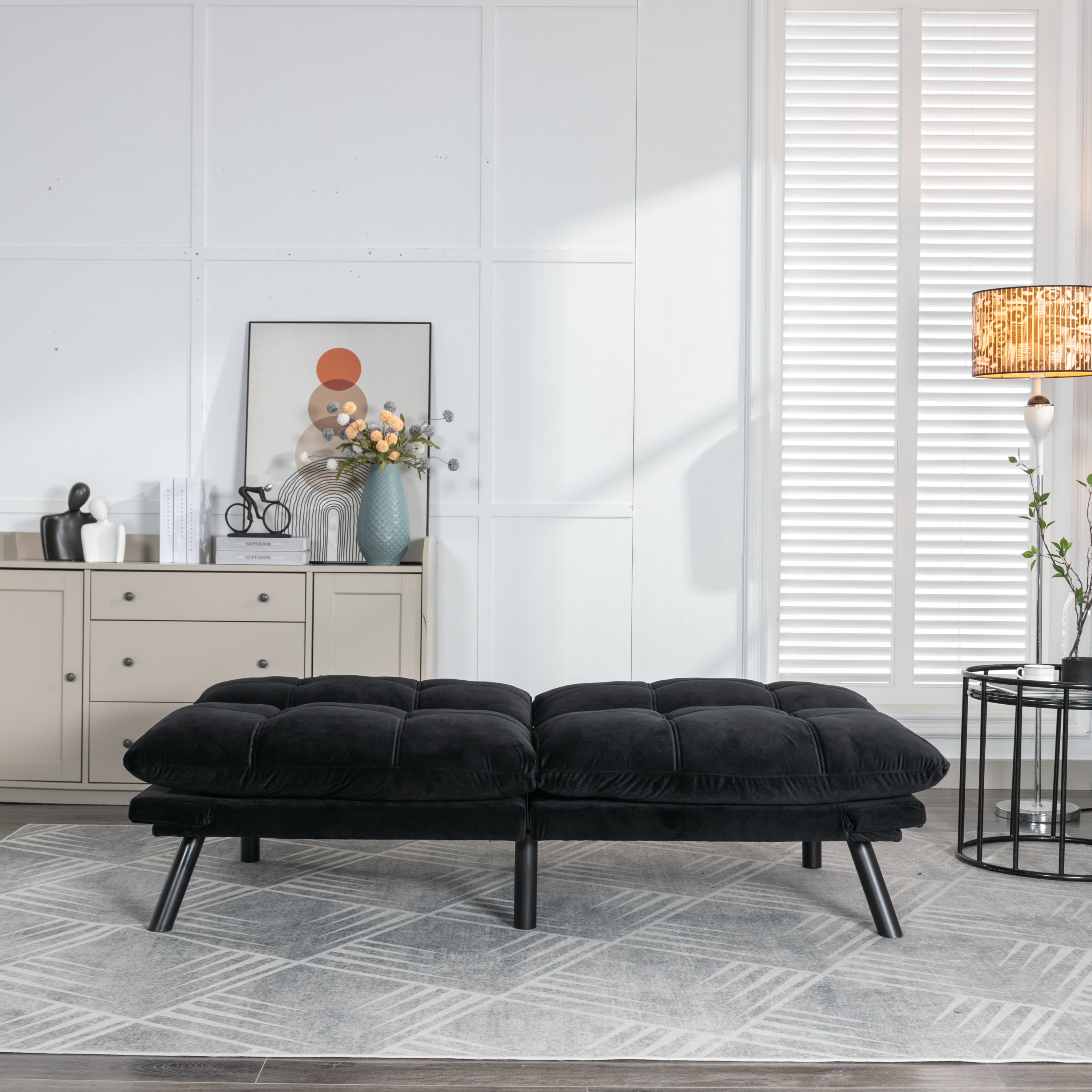 HAOYYE Black Convertible Folding Modern Sofa Bed, Sturdy Space-Saving Heavy Duty Design for Adults Dorm Room Easy Assembly Bedroom Furniture