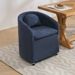 HAOYYE 059-Set of 1 Chenille Fabric Dining Armchair With Back Cushion and Universal Wheels,Blue Sturdy Space-Saving Heavy Duty Modern Design Adults Dorm Room Easy Assembly Bedroom Furniture
