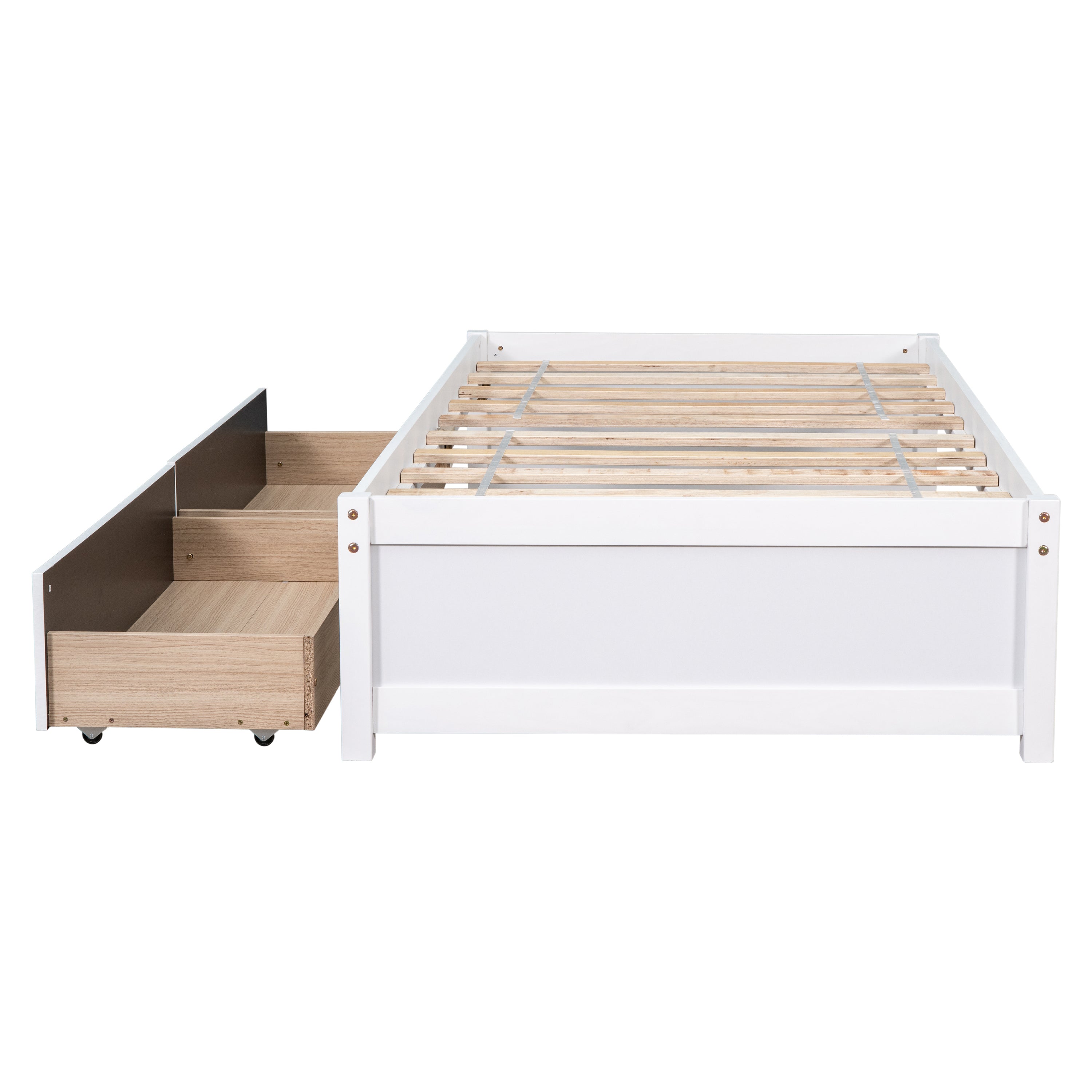 HAOYYE Solid Wood Twin Bed Frame With 2 Storage Drawers, No Box Spring Needed, Space-Saving Heavy Duty Design For Bedroom Or Dorm Room, Sturdy And Easy To Assemble