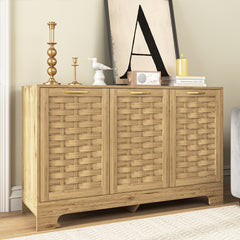 HAOYYE Storage Cabinet with 3 Doors, Wood Sideboard Buffet Storage with Adjustable Shelf, Anti-tip Kit Accent Cabinet for Living Room, Hallway, Entryway, Dining Room, Bedroom Sturdy Space-Saving Heavy Duty