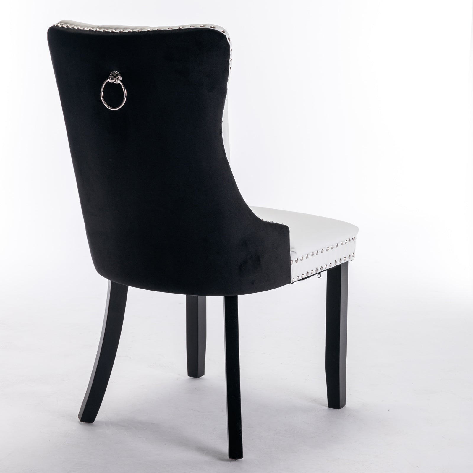 HAOYYE Nikki Collection Modern,High-end Tufted Solid Wood Contemporary PU and Velvet Upholstered Dining Chair with Wood Legs Nailhead Trim 2 Pcs Set,White+Black, SW2101WB Sturdy Space-Saving