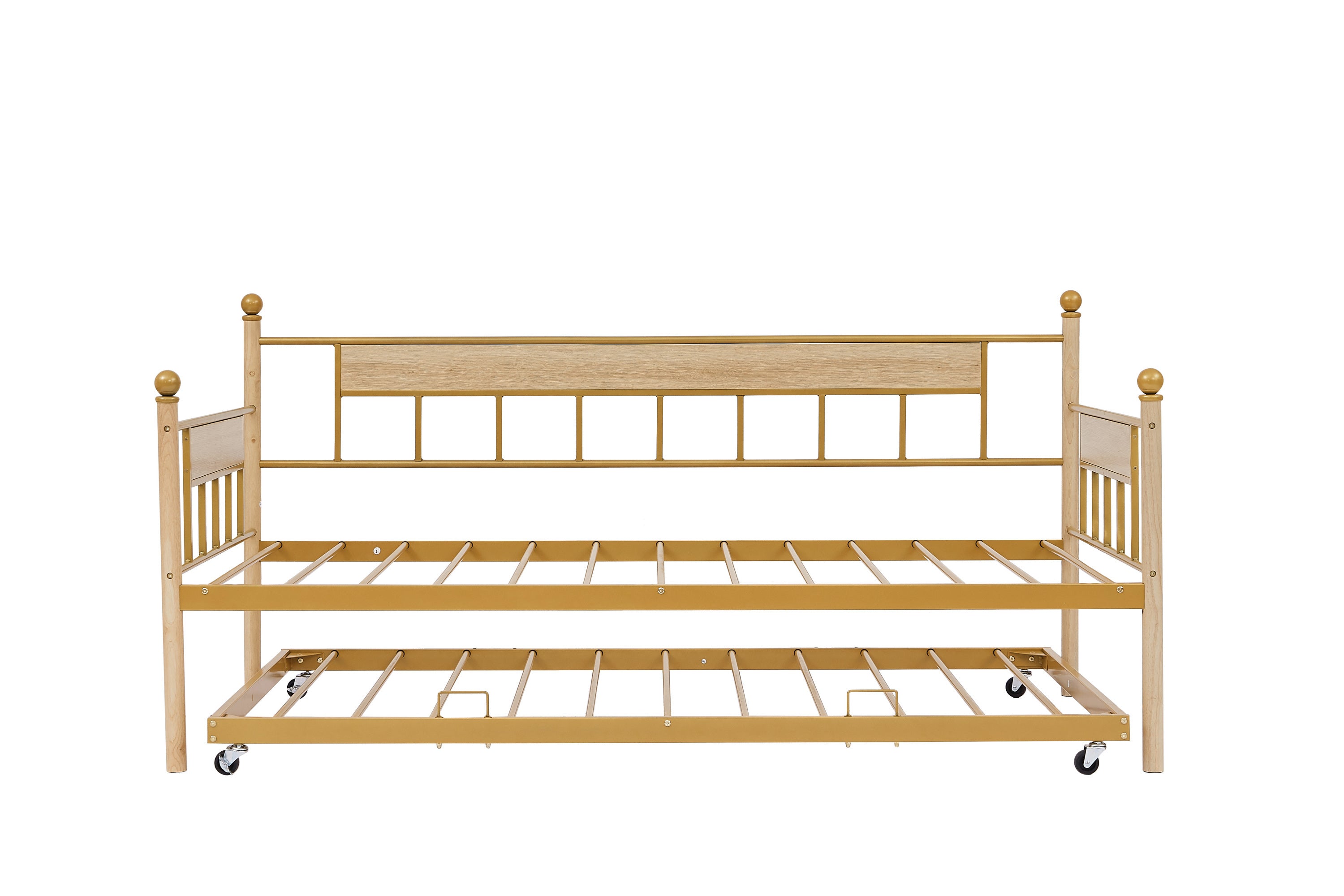 HAOYYE  Sofa Bed with Metal Frame and Removable Trundle for Twin Adults in Golden Finish Offering A Durable and Compact Design Ideal for Dorm Room Bedroom and Living Room Furniture with Easy Assembly and Contemporary Style