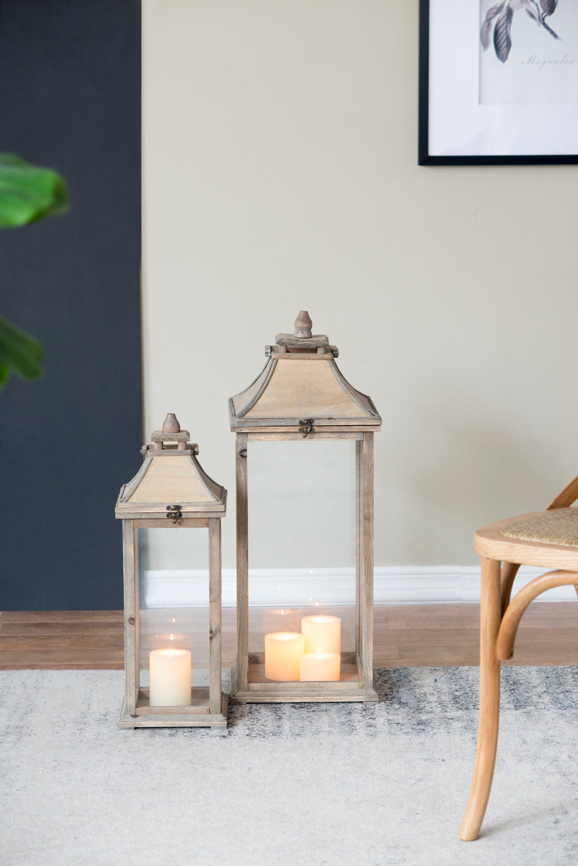 HAOYYE Wooden Candle Lantern Decorative, Hurricane Lantern Holder Decor for Indoor Outdoor, Home Garden Wedding Sturdy Space-Saving Heavy Duty Modern Design Adults Dorm Room Easy Assembly